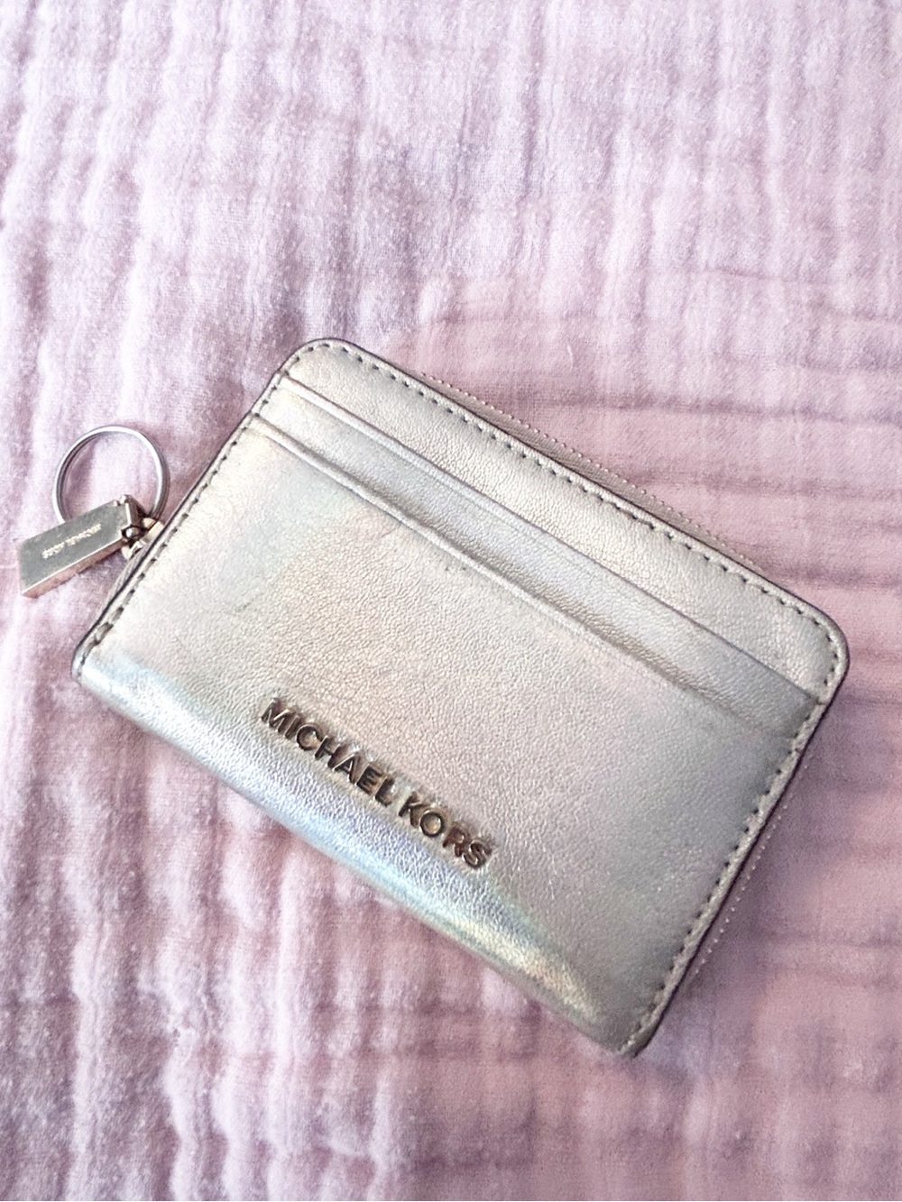Michael Kors Money Pieces Zip Around Card Case Wallet in Pale Gold